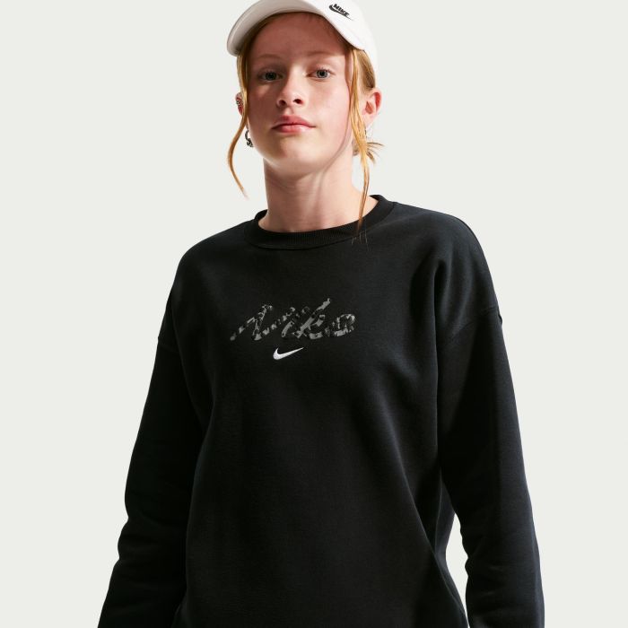 Nike G NSW STDIO FLC OVRSZD CRW AOP, dječji pulover, crna
