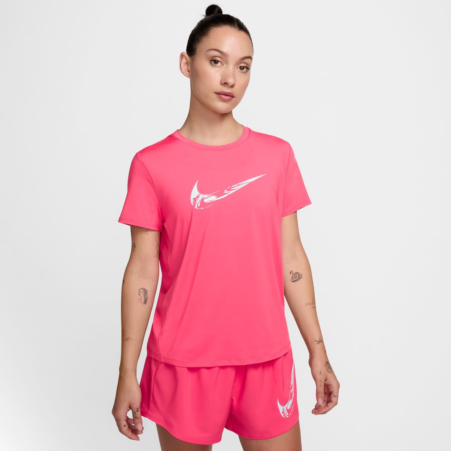 Nike W NK ONE SWOOSH HBR DF SS TOP, ženska majica za trčanje, roza