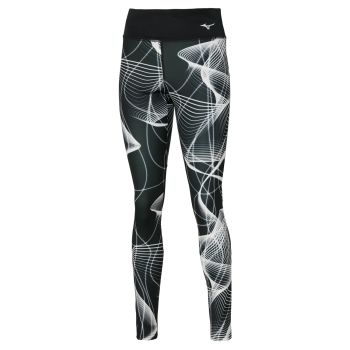 Mizuno PRINTED TIGHTS, ženske tajice za trčanje, crna